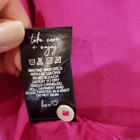 Nic+Zoe Cotton Button Up Blouse Shirt Womens Plus Size 1X Hot Pink Poplin Career - Picture 9 of 10